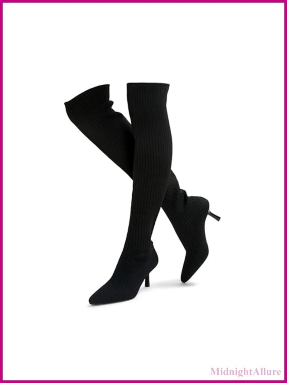 Women Over The Knee Knit Boots Pointed Toe Stiletto Heel Pull On Thigh High